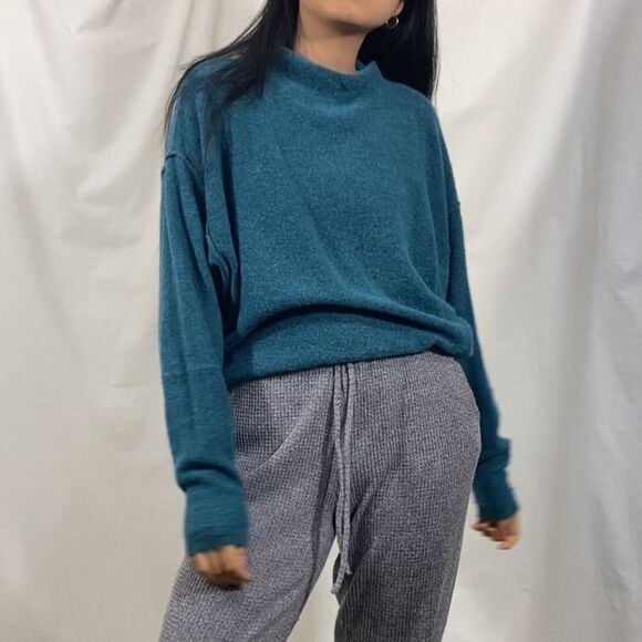 Free People Blue Teal Mock Neck Sweater - Picture 1 of 12